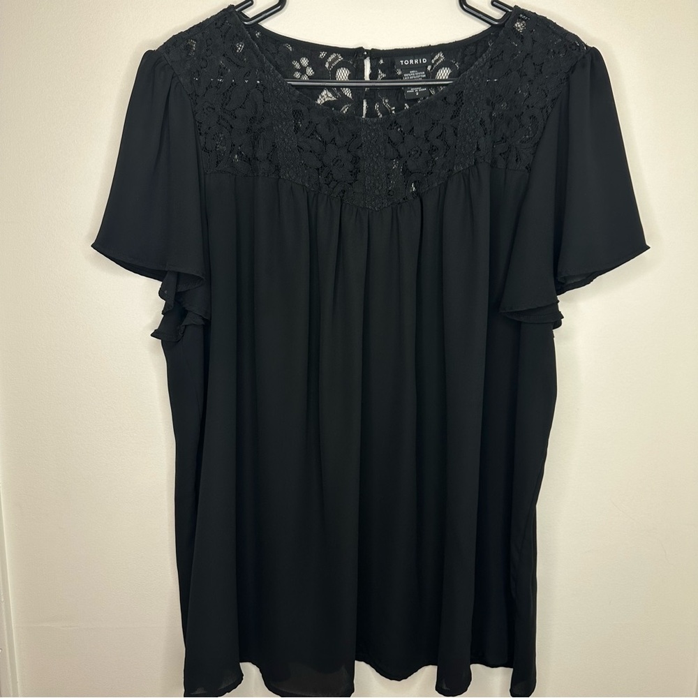 Lace top, sheer blouse. Black. Size 2. Torrid